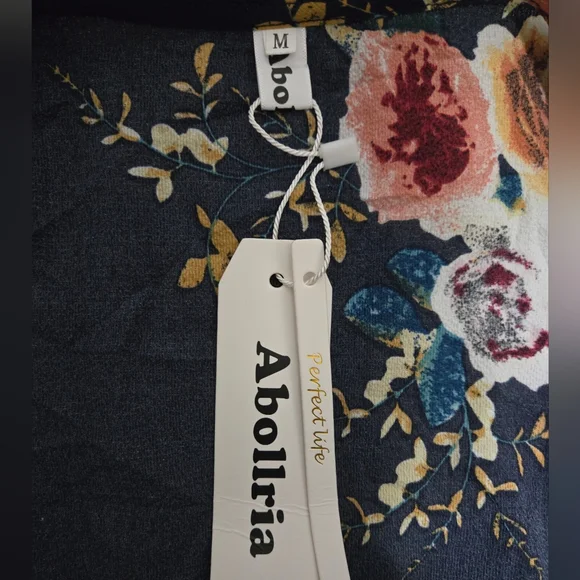 Navy Blue Kimono Duster Coverup with Floral Print Size Medium - Picture 9 of 10